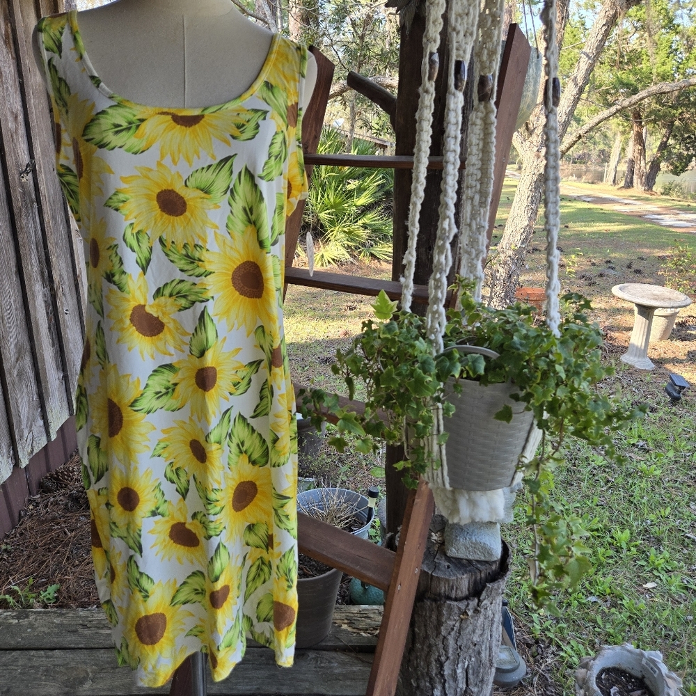 Jolie & Joy Sunflower Print Sleeveless Midi Tank Dress Size Large